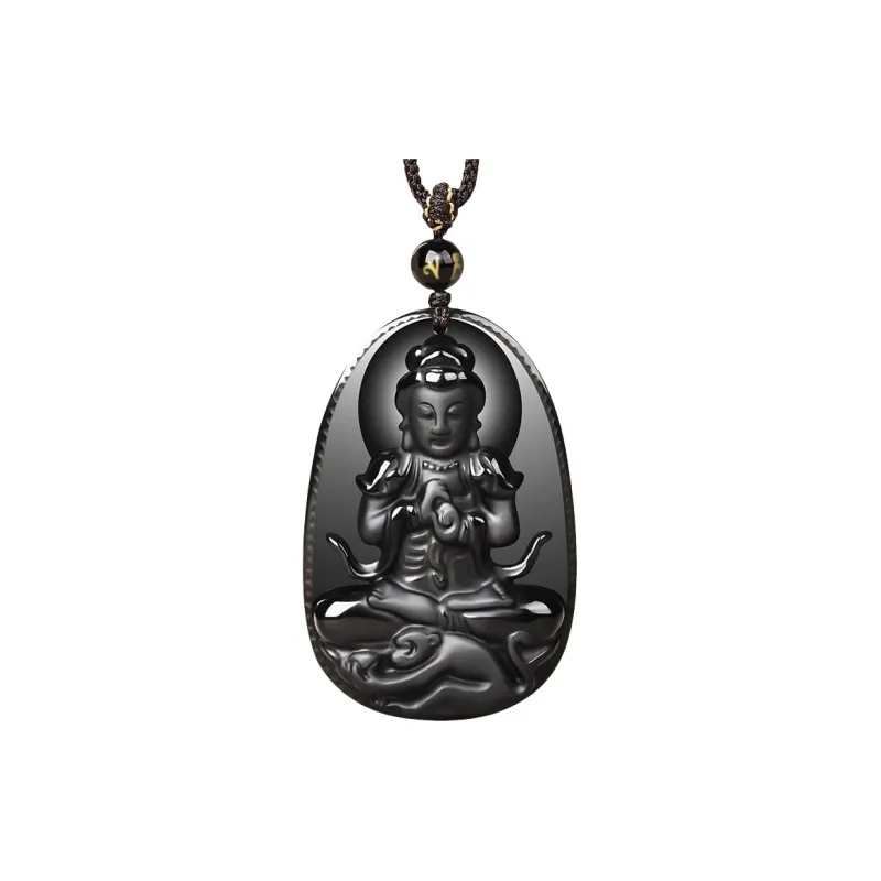 Stone On The Line Natural Obsidian Pendants Unisex-19