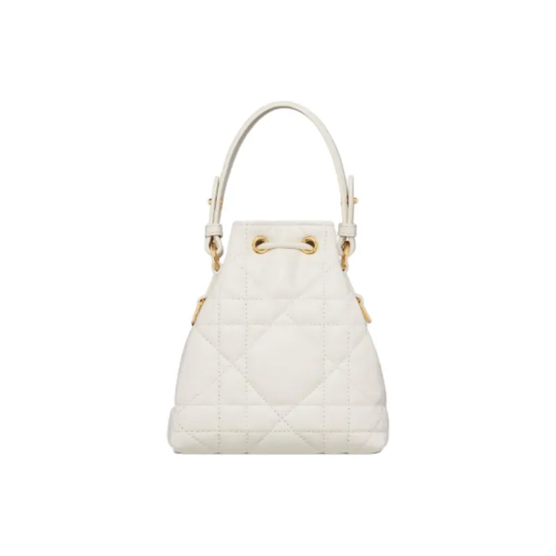 DIOR Caro Sheepskin Bucket Bag, Shoulder Bag, Crossbody Bag, Handbag Mini Women's Milk White-2