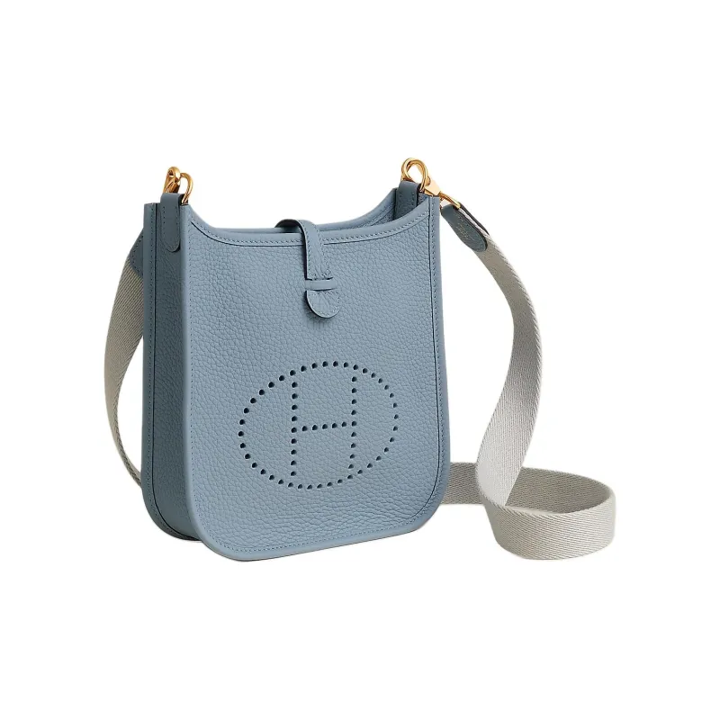 HERMES Evelyne Clemence Calfskin Shoulder Bag Women's Linen Blue & Pearl Gray-1