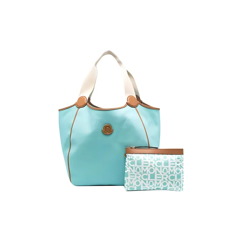 Moncler Leather With Fabric Tote Bag, Shopping Bag, Handbag Women's Light Blue-1
