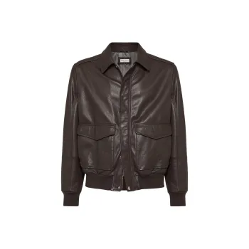 Brunello Cucinelli Aviator Zip Up Leather Jacket