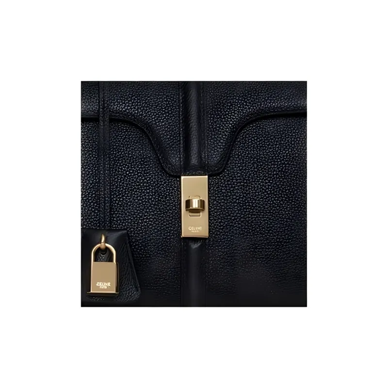 CELINE 16 Cow Leather Handbag Small Size Women's Black-3
