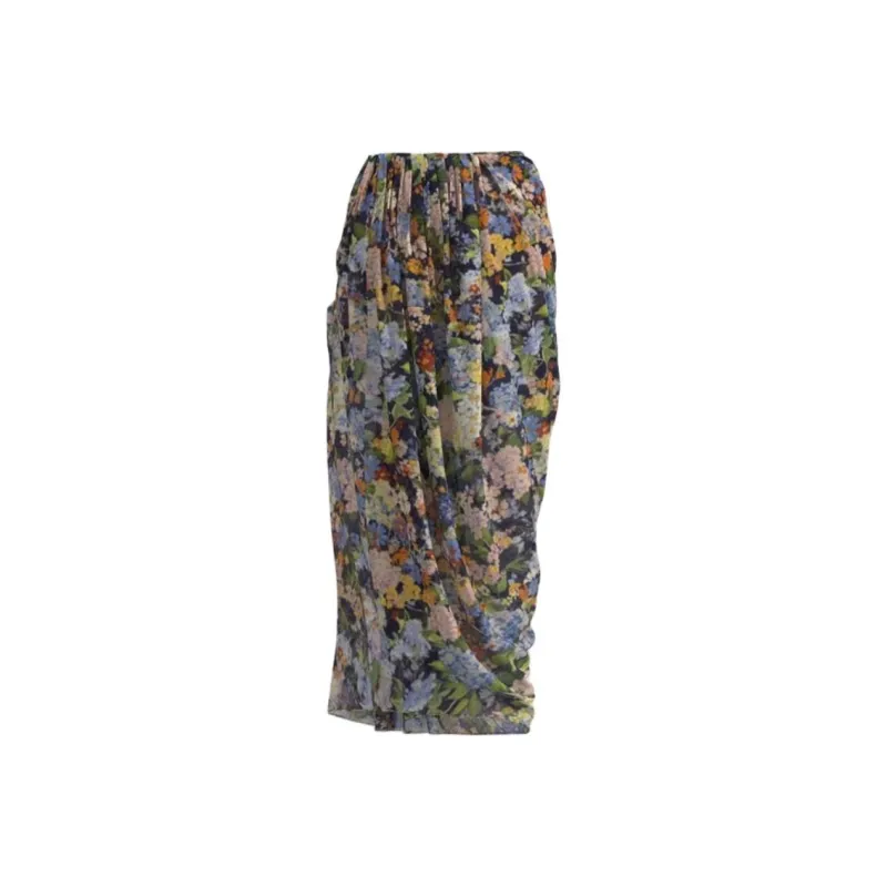 URBAN REVIVO Casual Long Skirt Women's Blue Green Print-1