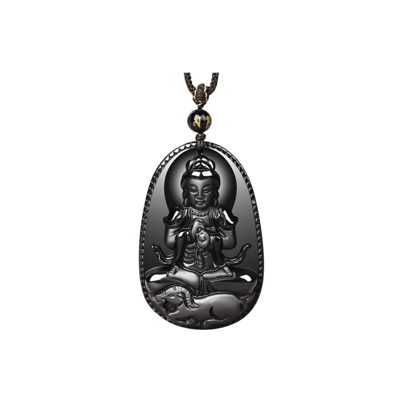 Stone On The Line Natural Obsidian Pendants Unisex-17