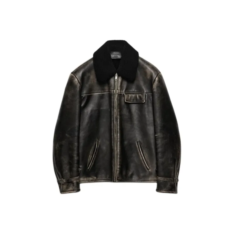 PRADA Leather Jacket Men's Brown-0