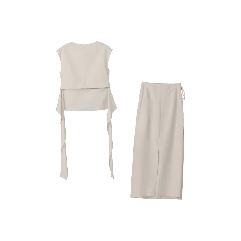 Fstudio Korean Style Petite Soft Lazy Cinched Waist Fashion Skirt Set Women's Apricot-2
