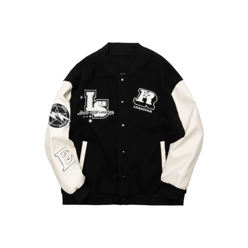 LARA STAR Baseball Jacket Unisex Black White-0