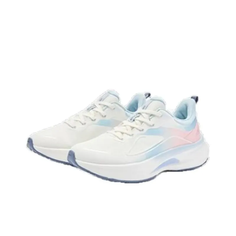 QIAODAN Iridescent 5.0 Anti Slip Wear Resistant Low Top Running Shoes Women's White Blue Pink-2