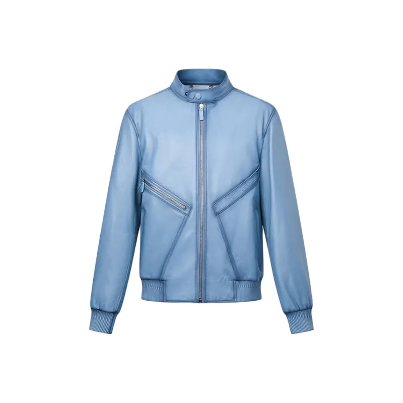 RARE Leather Jacket Men's Denim Blue-0