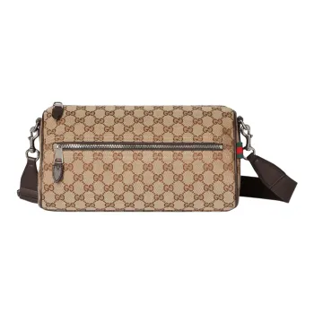 GUCCI GG Canvas Boston Bag, Crossbody Bag, Shoulder Bag Small Size Men's Beige & Dark Brown