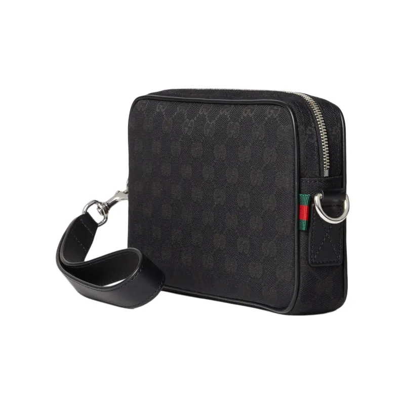 GUCCI Canvas With Leather Trim Canvas Bag, Shoulder Bag Small Size Men's Black-2
