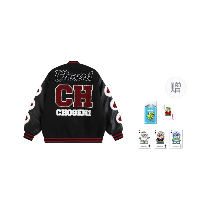 CHOSEN1 CH Small Flower Baseball Jacket Unisex Red Wine Color Scheme-4