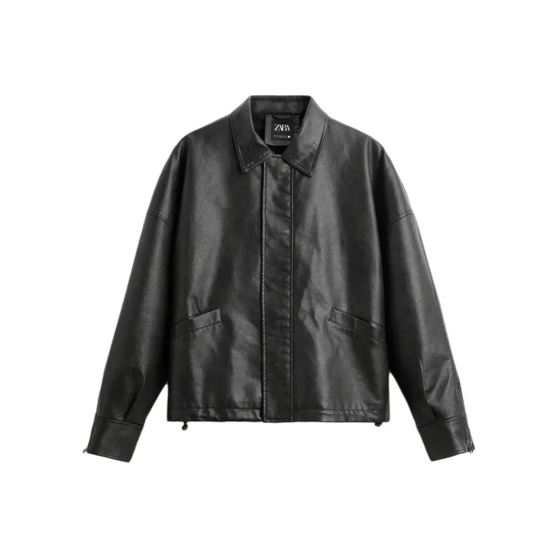 ZARA Leather Jacket Men's Black-0