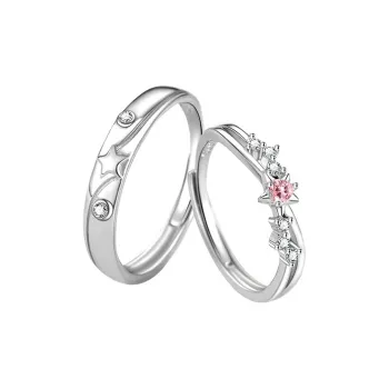LAA 925 Sterling Silver Couple Rings Cute Sweet Forest Design Smooth Finish 3D Effect Geometric Unisex