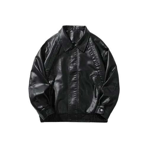 WILD LEADER Leather jacket refracted Unisex Rippling Night Black
