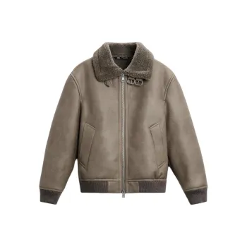 ZARA Leather Jacket Men's Light Green