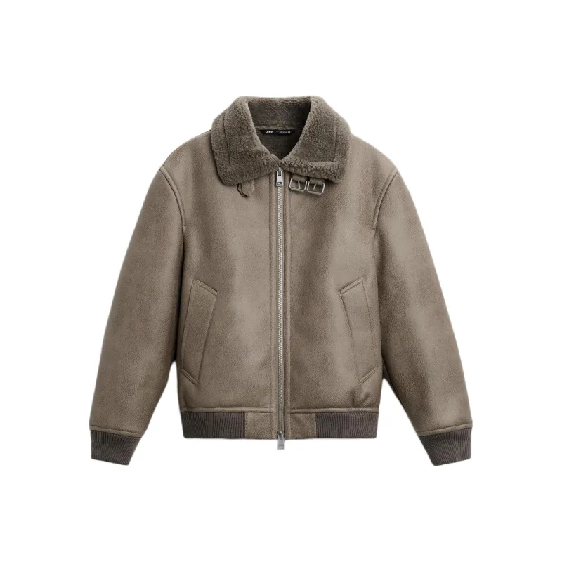 ZARA Leather Jacket Men's Light Green-0