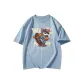 Haze Blue-Short-Sleeved-Skateboard Cat White