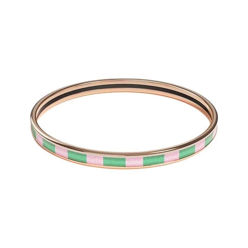 HERMES Enamel, Rose Gold Tone Plated Bangles Women's Pink Gold-1