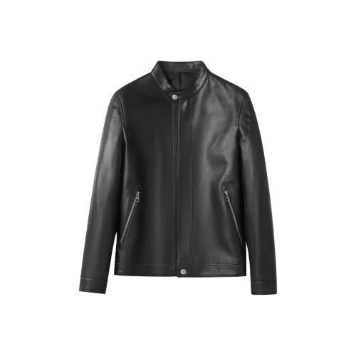 SINBOS Leather jacket refracted Men's Black