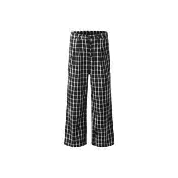 ONITSOP Casual Pants Unisex Black White Plaid