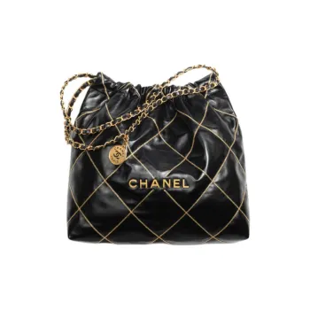 CHANEL 22Bag Shiny Calfskin Bucket Bags Shoulder Bag Crossbody Bag Medium Size Women's Black