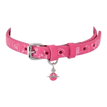 Vivienne Westwood Leather, Metal, Brass Saturn Pendant Punk Collar Design Necklace Women's Pink