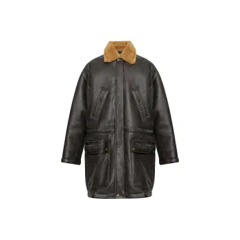 Balenciaga Shearling Collar Leather Coat