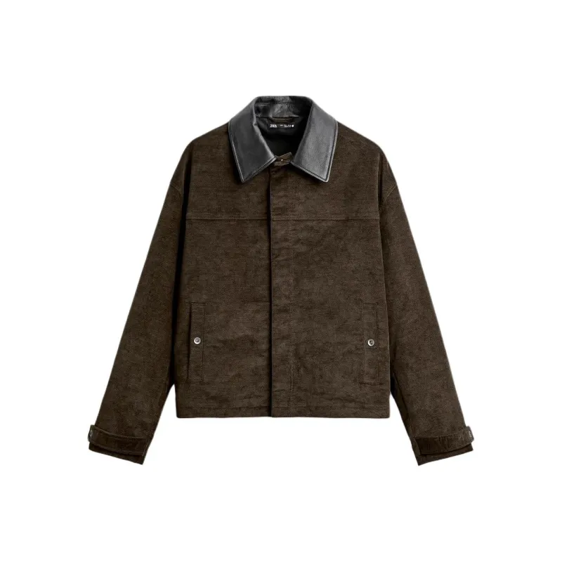 ZARA Leather Jacket Men's Brown-0