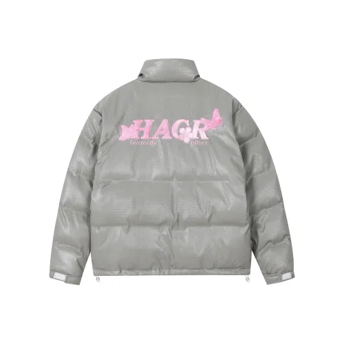 HARSH AND CRUEL Puffer Jacket Unisex Gray Brown