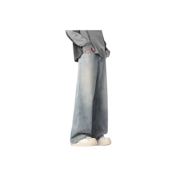 FONDLOOK Blue Washable Distressed Jeans Men's