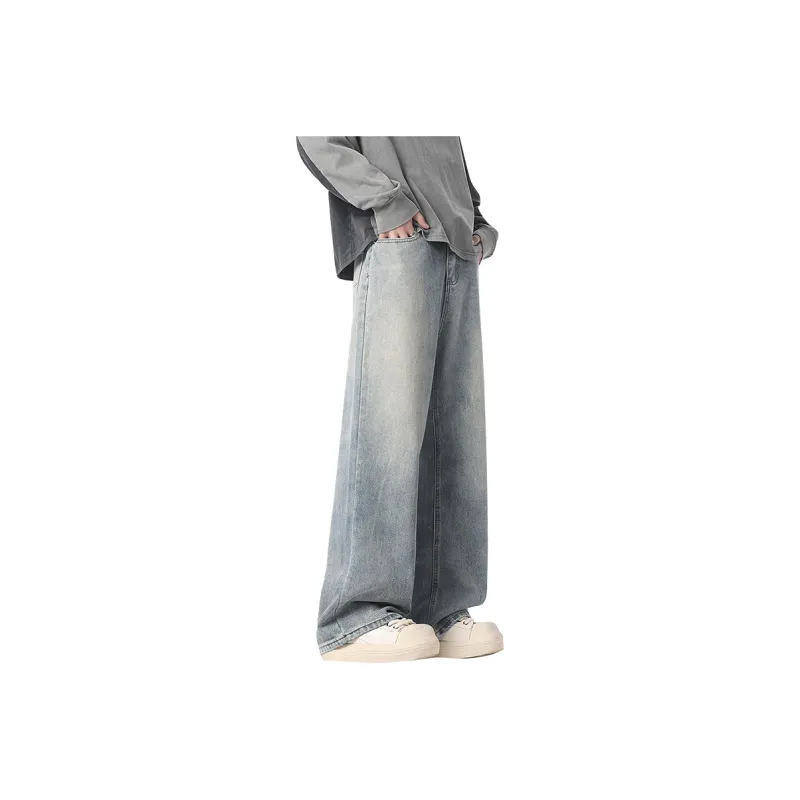 FONDLOOK Blue Washable Distressed Jeans Men's-0