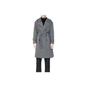 RAYSHOW Trench Coats Men Gray
