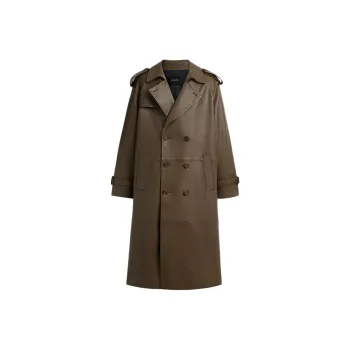COACH Leather Trench Coat Men's Dark Olive