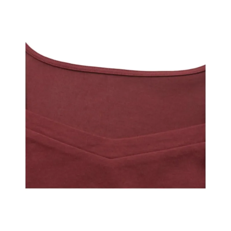 Mo Han Yi Mei Puff Sleeve T Shirt Women's Dark Red-1