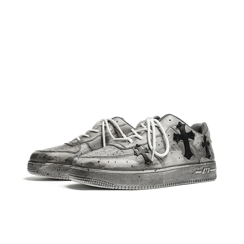 BEN SHERMAN Lightweight And Breathable Low Top Skateboard Shoes Men's Gray Distressed-1