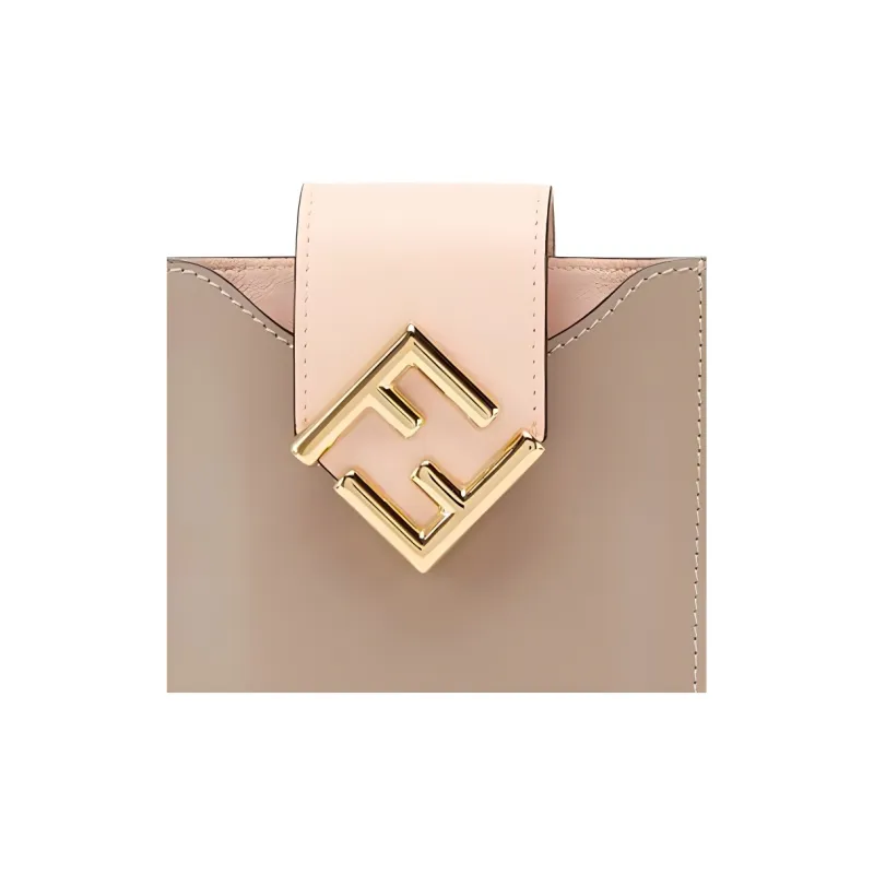 FENDI Leather Diamond Cell Phone Pouch Women's Light Brown-2