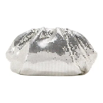 STUDIO AMELIA Silver Mesh One Shoulder Clutch Mini Women's Silver