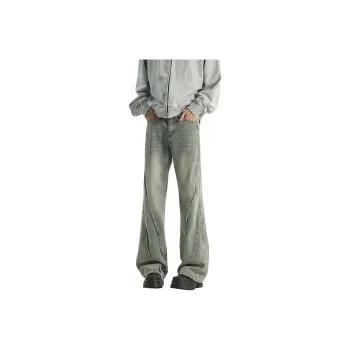 FONDLOOK American Bootcut Patchwork Washable Jeans Men's