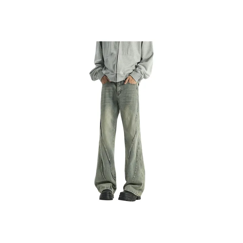 FONDLOOK American Bootcut Patchwork Washable Jeans Men's-0
