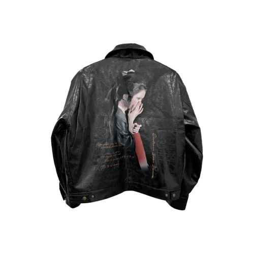 WANNA LAB Leather Jacket Unisex Oil Black