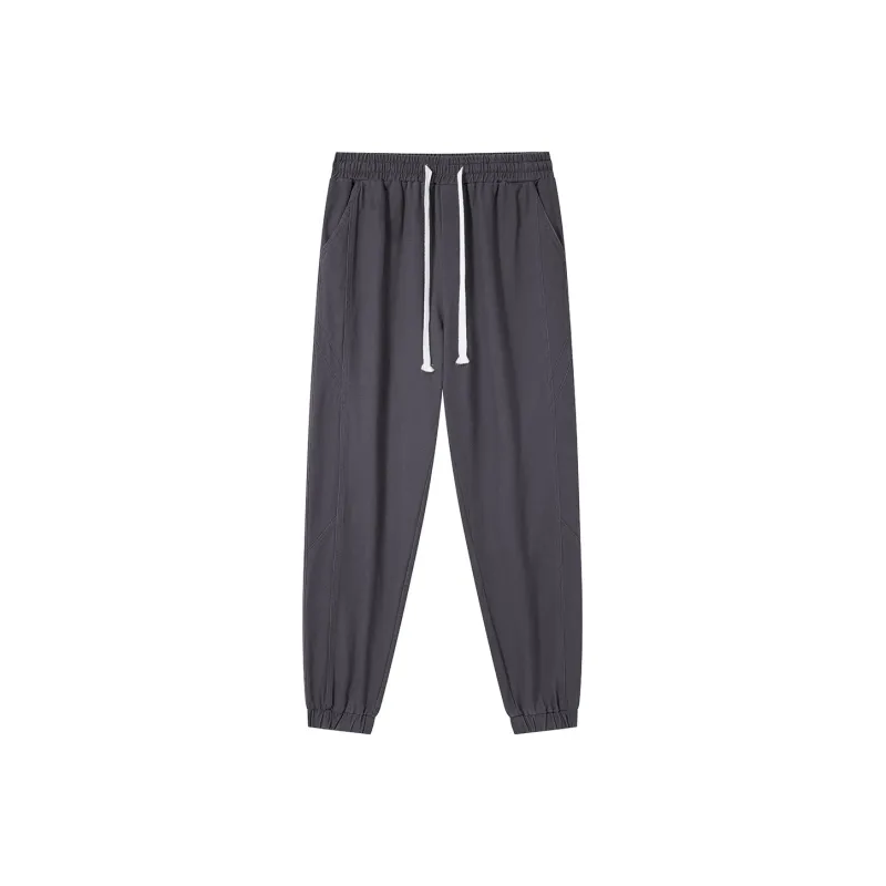 JEANSWEST Thin Solid Color High Rise 100% Cotton Ankle Length Pants 100 Styles Cuffed Pants Summer Men's Black-6