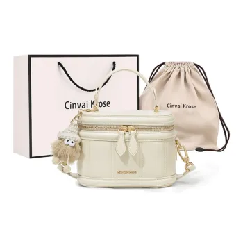 CinvaiKrose Synthetic Leather With Cow Leather Box Bag Handbag Small Size Women's Ecru/Black