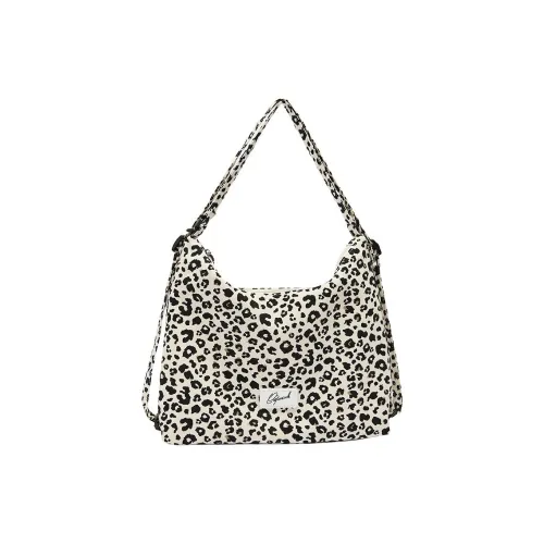 Three Blessings Fabric Pillow Bag Backpack Shoulder Bag Medium Size Women's Black Leopard Print