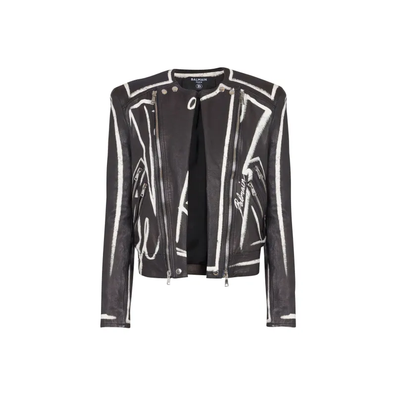 BALMAIN FW24 Leather Jacket Men's Black White-0