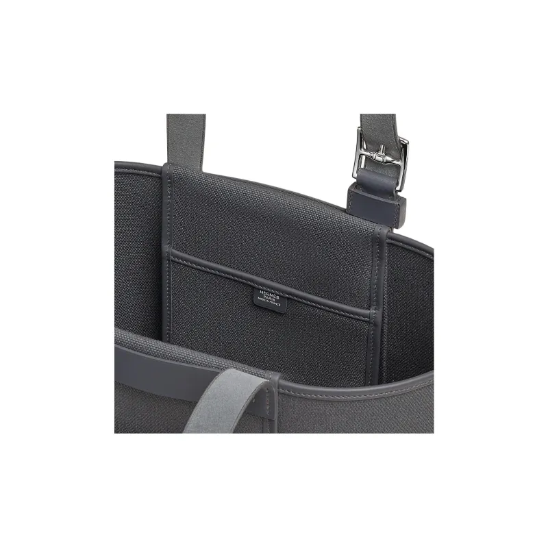 HERMES Etriviere Pocket Goeland Canvas With Hunter Leather And Swift Calfskin One Shoulder Handbag Men's Dark Gray-2
