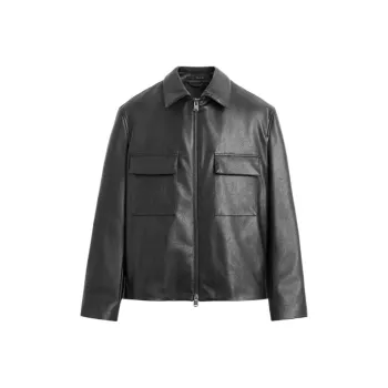 ZARA Leather Jacket Men's Deep Sea Blue