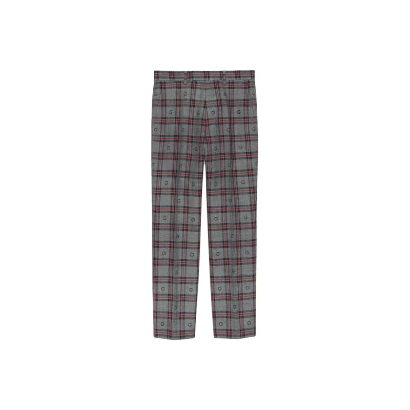 GUCCI G Plaid Wool Pants Suit Trouser Men's Gray Blue-0