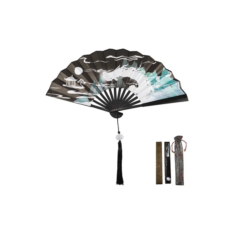 Pleasant Language Twill Damask And Silk Folding Fan-6
