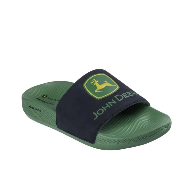 John Deere x Skechers Low Slider Big Logo Slide Slippers Men's Gray Green-3